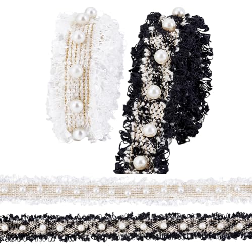 PH PandaHall Spitzenband aus Polyester mit Kunststoffperlen, Vintage-Besatz, Stoffbordüre, Nähen, Nähen, Basteln, 2 Farben, 4 Yards PH PandaHall Spitzenband aus Polyester mit Kunststoffperlen, Vintage-Besatz, Stoffbordüre, Nähen, Nähen, Basteln, 2 Farben, 4 Yards von PH PandaHall