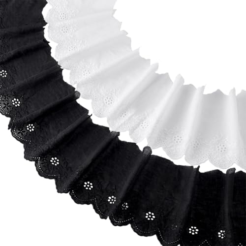 PH PandaHall Spitzenband mit Ösen, Stickerei, Baumwollstoff für Braut, Hochzeit, Vintage-Kostüm, Nähprojekte, Heimvorhang, Party-Dekorationen, 9,1 m, Weiß und Schwarz von PH PandaHall