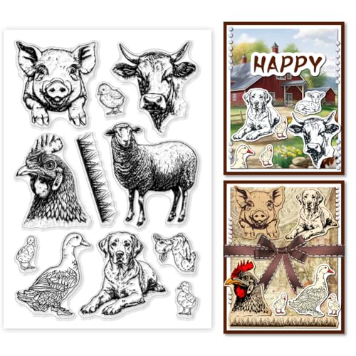 PH PandaHall Stempelset Mit Bauernhoftieren Motiv 11 Stück Silikonstempel Schwein Kuh Hund Transparenter Gummistempel Für Die Erstellung von Tagebüchern Karten Albumdekorationen von PH PandaHall
