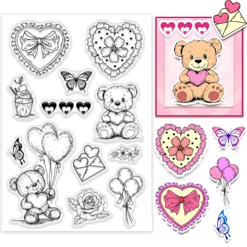 PH PandaHall Sweet Bear Clear Stamp für die Kartenherstellung, Niedlicher Ballon Herz Blume Silikonstempel Transparenter Gummistempel für Journal, Postkarte, Scrapbooking, Geschenk, Dekoration PH PandaHall Sweet Bear Clear Stamp für die Kartenherstellung, Niedlicher Ballon Herz Blume Silikonstempel Transparenter Gummistempel für Journal, Postkarte, Scrapbooking, Geschenk, Dekoration von PH PandaHall