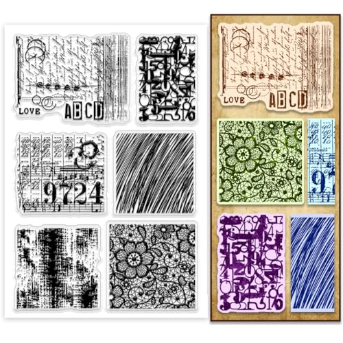 PH PandaHall Textur Clear Stamps Digitaler Siegelstempel Blumenlinien Gummistempel Spitze Transparenter Stempel Graffiti Hintergrundstempel für DIY Scrapbooking Fotokarte Album Basteln 16×11 cm von PH PandaHall