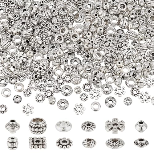 PH PandaHall Tibetische Abstandshalter, Abstandshalter, Metallperlen, Abstandshalter, Legierung, Röhrenperlen, kleine flache Rondelle, lose Abstandshalter für Armbänder, Schmuckherstellung, 5–8 x 2 von PH PandaHall