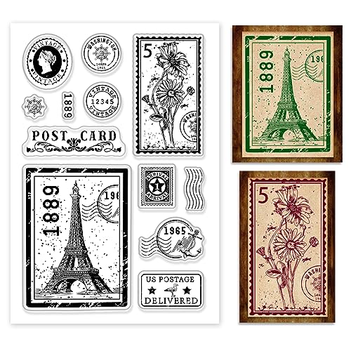 PH PandaHall Transparente Stempel Für Die Kartengestaltung Vintage Poststempel Silikonstempel Transparente Gummistempel PVC Kunststoff Klare Stempel Für DIY Scrapbooking Dekoration Album Basteln von PH PandaHall