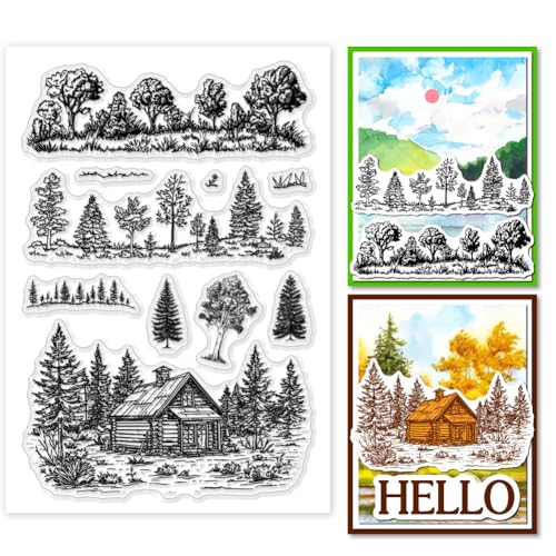 PH PandaHall Transparente Stempel Mit Baumhintergrund Zum Gestalten von Karten Waldhütte Silikonstempel Transparenter Bastelsiegelstempel Für Scrapbook Bastelalbum PH PandaHall Transparente Stempel Mit Baumhintergrund Zum Gestalten von Karten Waldhütte Silikonstempel Transparenter Bastelsiegelstempel Für Scrapbook Bastelalbum von PH PandaHall