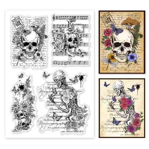 PH PandaHall Transparenter Totenkopf Stempel - PVC Kunststoff Gummistempel Menschliches Skelett für Grußkarten, Siegelstempel, DIY Scrapbooking Album Dekoration PH PandaHall Transparenter Totenkopf Stempel - PVC Kunststoff Gummistempel Menschliches Skelett für Grußkarten, Siegelstempel, DIY Scrapbooking Album Dekoration von PH PandaHall