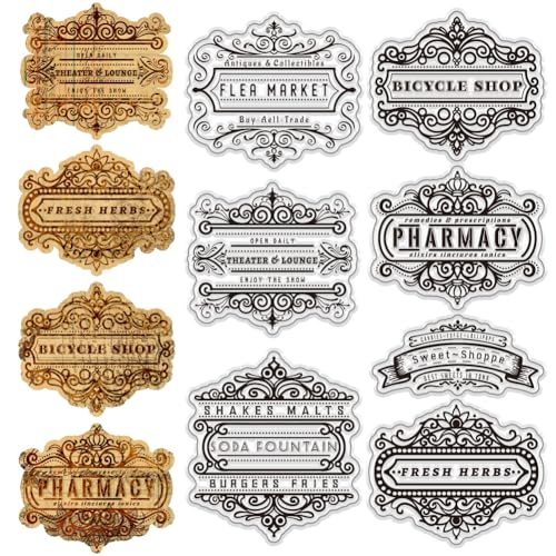 PH PandaHall Transparentes Stempelset Mit Vintage Schild 7 Stück Retro Stil Silikonstempel Aus Gummi Wiederverwendbar Transparente Stempel Für Scrapbooking Journaling Und Kartenherstellung von PH PandaHall