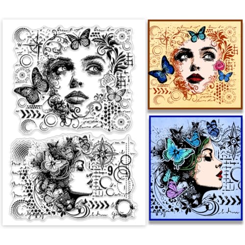 PH PandaHall Vintage Frauen Clear Stamps Blume Schmetterling Silikonstempel Retro Gesicht Transparente Briefmarken Klare Gummi-Stempel für Kartenherstellung DIY Scrapbooking PH PandaHall Vintage Frauen Clear Stamps Blume Schmetterling Silikonstempel Retro Gesicht Transparente Briefmarken Klare Gummi-Stempel für Kartenherstellung DIY Scrapbooking von PH PandaHall