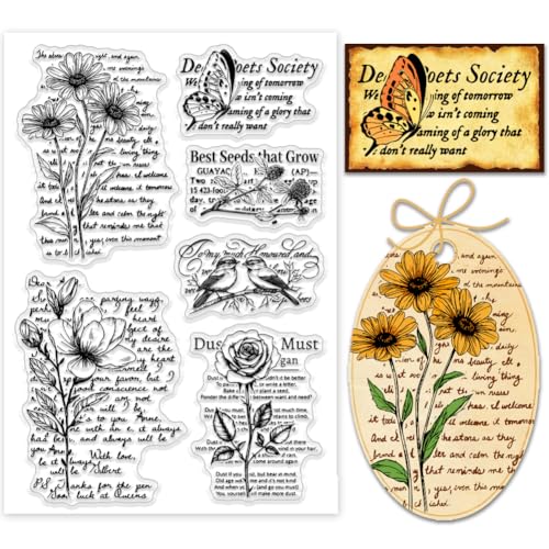 PH PandaHall Vintage Text Hintergrund klar Stempel, Blume Vogel Schmetterling Gummistempel Rose Pflanze Silikonstempel Retro Transparente Siegelstempel für Kartengestaltung, Scrapbooking, Journal PH PandaHall Vintage Text Hintergrund klar Stempel, Blume Vogel Schmetterling Gummistempel Rose Pflanze Silikonstempel Retro Transparente Siegelstempel für Kartengestaltung, Scrapbooking, Journal von PH PandaHall