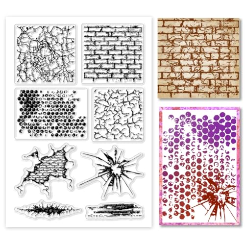 PH PandaHall Vintage Texturen Clear Stamps Wand Hintergrund Silikon Stempel Gummi Clear Stamps Transparente Siegel Stamps für Kartenherstellung Fotoalbum Dekor DIY Scrapbooking von PH PandaHall