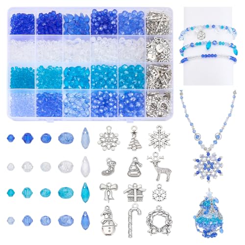 PH PandaHall Weihnachts-Glasperlen für die Schmuckherstellung, 4 Farben, blau, transparent, facettiert, Winterperlenanhänger mit Charms für Armband, Halskette, Schmuckherstellung, Basteln, 4 mm, 6 mm von PH PandaHall