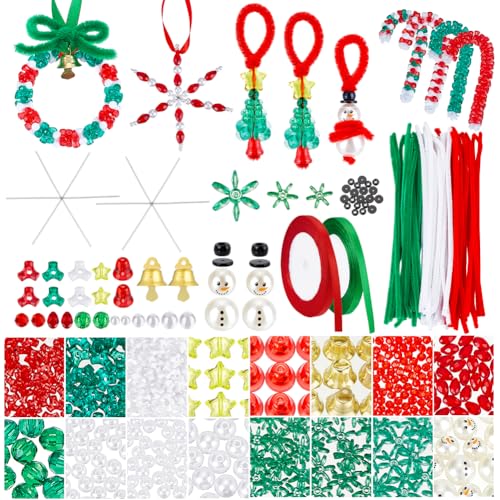 PH PandaHall Weihnachtsbastelbedarf Grün Rote Pfeifenreiniger Facettierte Perlen Schneemann Glocke Schneeflocke Für Perlenkranz Hängende Ornamente Weihnachtsbaumdekoration von PH PandaHall