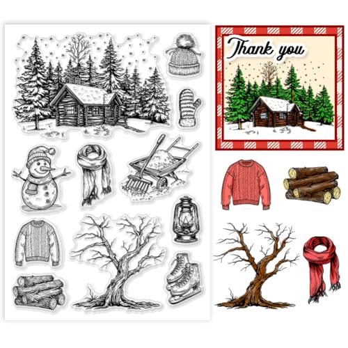 PH PandaHall Winter Theme Clear Stamp, Schneemann-Silikonstempel Winterhaus Kleidung Transparenter Stempel für Kartenherstellung, Fotoalben, Urlaubskarten, Scrapbooking PH PandaHall Winter Theme Clear Stamp, Schneemann-Silikonstempel Winterhaus Kleidung Transparenter Stempel für Kartenherstellung, Fotoalben, Urlaubskarten, Scrapbooking von PH PandaHall