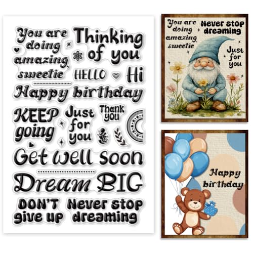 PH PandaHall Words Clear Stamps Keeping Going Gummistempel Dream Big Silikonstempel Celebrate Transparenter Stempel Inspirierende Worte Siegelstempel für Urlaub DIY Kartenherstellung 16x11 cm von PH PandaHall
