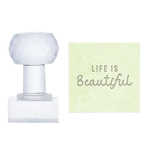 PH PandaHall Wort Acrylstempel „Life is Beautiful“ Seifenprägestempel Seifenstempel Mit Griff Seifenkapitel Aufdruckstempel Für Handgemachte Seife Kekse Ton Töpferei Stempel Kekse Gummier von PH PandaHall