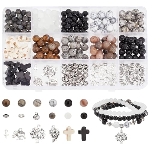 PH Pandahall 348pcs 9 Stile Runde Steinperlen Armband Making Kit Kreuz Stein Perlen 6/8mm natürlicher synthetischer Stein-Schmuck-Set Rosenkranz Perlen mit Spacer für Armbänder PH Pandahall 348pcs 9 Stile Runde Steinperlen Armband Making Kit Kreuz Stein Perlen 6/8mm natürlicher synthetischer Stein-Schmuck-Set Rosenkranz Perlen mit Spacer für Armbänder von PH PandaHall