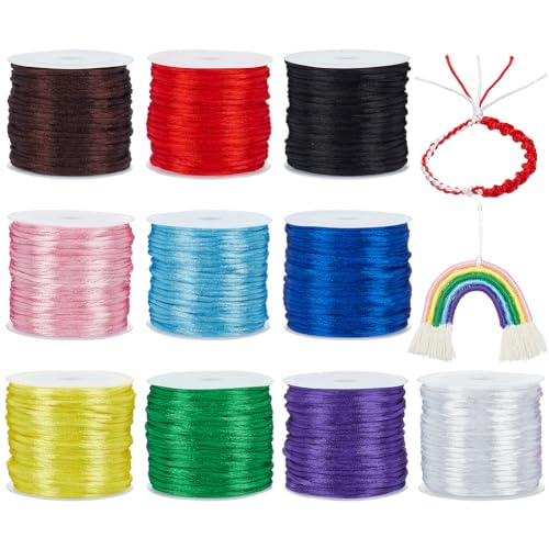 PandaHall 10 Farbe 1.5mm Rattail Satin Nylon Trim Seidenschnur Für Friendship Bracelet Geflochtene Halskette, Chinesischer Knoten, Makramee, Trimmen, Schmuckherstellung, 150 Meter Total von PH PandaHall