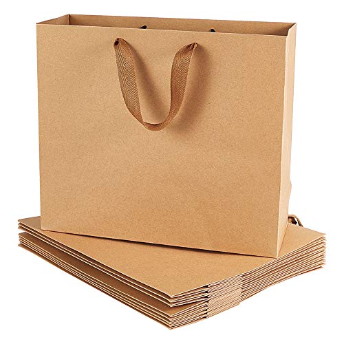 PandaHall 10 Pack Papiertüten, 11 x 12.5 x 4.5" braune Kraftpapiertüten Mit Griffen, Kraft Einkaufstaschen, Partytaschen, Einzelhandel Griff Taschen, Warentaschen, Hochzeitsfeier Taschen von PH PandaHall