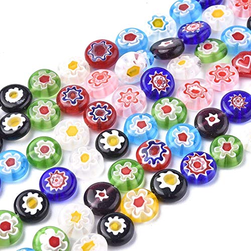PandaHall 10 Stränge flache runde handgefertigte Millefiori-Glasperlen, 10 x 4 mm, Lampwork-Glasperlen mit einzelner Blume für Halsketten, Armbänder, Schmuckherstellung, zufällige Farbauswahl PandaHall 10 Stränge flache runde handgefertigte Millefiori-Glasperlen, 10 x 4 mm, Lampwork-Glasperlen mit einzelner Blume für Halsketten, Armbänder, Schmuckherstellung, zufällige Farbauswahl von PandaHall