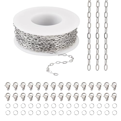 PandaHall Büroklammerketten aus 304er Edelstahl, ovale Gliederkette, Großpackung mit 30 Karabinerverschlüssen, 60 Biegeringe für Halskette, Schmuckherstellung, 10 m PandaHall Büroklammerketten aus 304er Edelstahl, ovale Gliederkette, Großpackung mit 30 Karabinerverschlüssen, 60 Biegeringe für Halskette, Schmuckherstellung, 10 m von PH PandaHall