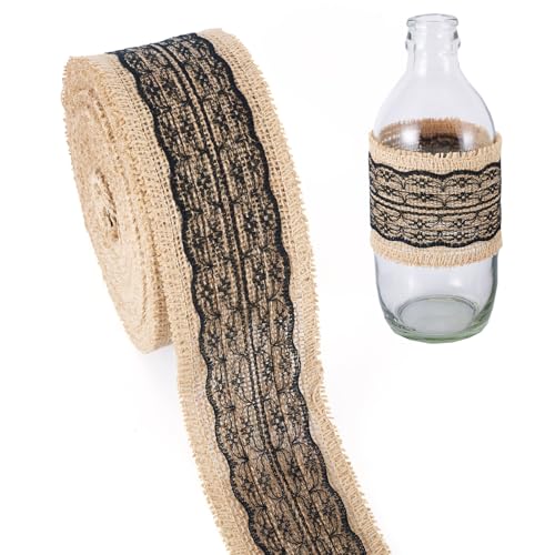 PandaHall 10 m Juteband Rollen mit Spitzenbesatz, 58 mm, Juteband, Sackleinenbänder für Geschenkverpackungen, Basteln, Hochzeit, Weihnachtsdekoration, Schwarz PandaHall 10 m Juteband Rollen mit Spitzenbesatz, 58 mm, Juteband, Sackleinenbänder für Geschenkverpackungen, Basteln, Hochzeit, Weihnachtsdekoration, Schwarz von PandaHall