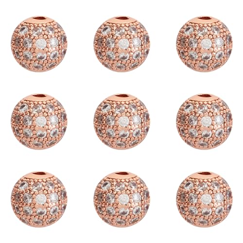PandaHall 10 runde Zirkonia-Perlen, 8 mm, echte Roségold-Beschichtung, lose Perlen für DIY-Armbänder, Halsketten, Schmuckherstellung von PH PandaHall