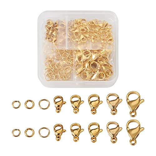 PandaHall 100 Stück 304 Edelstahl Karabinerverschlüsse in 5 Größen, echt 24 Karat vergoldet, Klauenverschluss, Metallverschluss mit 120 Biegeringe für Halsketten, Armbänder, Schmuckherstellung PandaHall 100 Stück 304 Edelstahl Karabinerverschlüsse in 5 Größen, echt 24 Karat vergoldet, Klauenverschluss, Metallverschluss mit 120 Biegeringe für Halsketten, Armbänder, Schmuckherstellung von PandaHall