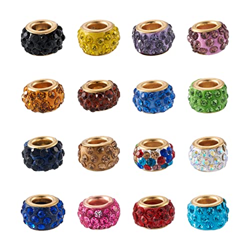 PandaHall 100 Stück Polymer Clay Strass Europäische Perlen Großloch Rondelle Glas Charm Spacer Lose Perlen mit goldenem Kern für europäische Schlangenkettenarmbänder, Loch: 4,5 mm von PandaHall