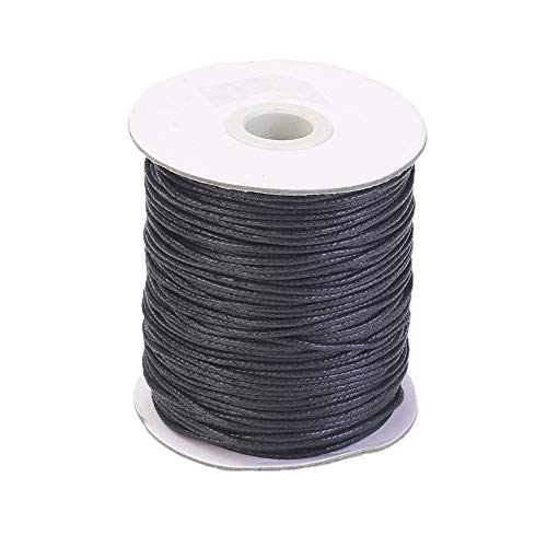 PandaHall 100 Yards/Rolle 1,5 mm geflochtene, gewachste Baumwollschnur Schnur DIY Schmuck Craft Makramee Perlenfaden Seil mit Spule (schwarz) von PH PandaHall