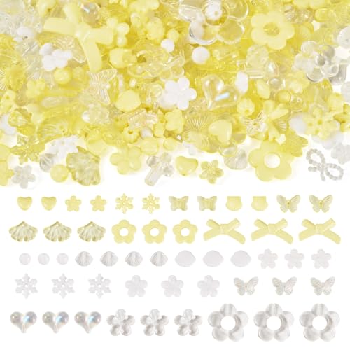 PandaHall 100 g sortierte Acrylperlen, Blumen-Perlenkappen, Schleife, Schmetterling, Blumenblatt, ästhetische Bastelperlen für Armbänder, Schmuckherstellung, Gelb und Weiß PandaHall 100 g sortierte Acrylperlen, Blumen-Perlenkappen, Schleife, Schmetterling, Blumenblatt, ästhetische Bastelperlen für Armbänder, Schmuckherstellung, Gelb und Weiß von PandaHall