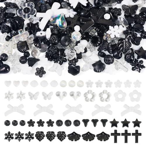PandaHall 100 g sortierte Acrylperlen, Blumen-Perlenkappen, Schleife, Schmetterling, Blumenblatt, ästhetische Bastelperlen für Armbänder, Schmuckherstellung, Schwarz und Weiß PandaHall 100 g sortierte Acrylperlen, Blumen-Perlenkappen, Schleife, Schmetterling, Blumenblatt, ästhetische Bastelperlen für Armbänder, Schmuckherstellung, Schwarz und Weiß von PandaHall