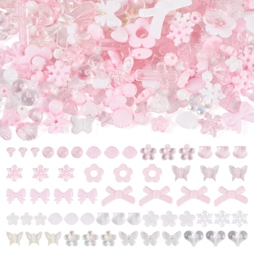 PandaHall 100 g sortierte Acrylperlen, Blumen-Perlenkappen, Schleife, Schmetterling, Herz, Blatt, ästhetische Bastelperlen für Armbänder, Schmuckherstellung, Perlen-Rosa und Weiß PandaHall 100 g sortierte Acrylperlen, Blumen-Perlenkappen, Schleife, Schmetterling, Herz, Blatt, ästhetische Bastelperlen für Armbänder, Schmuckherstellung, Perlen-Rosa und Weiß von PandaHall