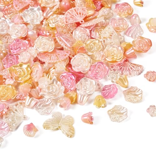 PandaHall 100 g sortierte Acrylperlen, Blumen-Perlenkappen, schöne Schmetterlings-Blatt-Schleife, Bastelperlen für Perlenstift, Schlüsselband, Schlüsselanhänger, Schmuckherstellung von PH PandaHall