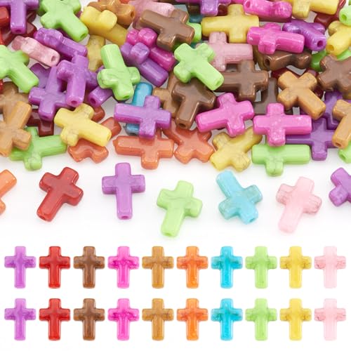 PandaHall 100pcs Acryl Kreuz Perlen Crackle Chunky Cruzifix Kreuz Lose Spacer Perlen Bulk für Ostern DIY Handwerk Halskette Armband Schmuckherstellung von PandaHall