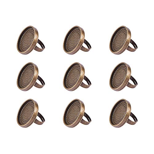 PandaHall 10pcs Base Ringe verstellbar Ringe Komponenten Retro Ringe Cabochon aus Messing für Schmuckherstellung DIY, Bronze antik, Tablett: 18 x 25 mm Vassoio: 25mm Bronzo Antico#2 von PH PandaHall