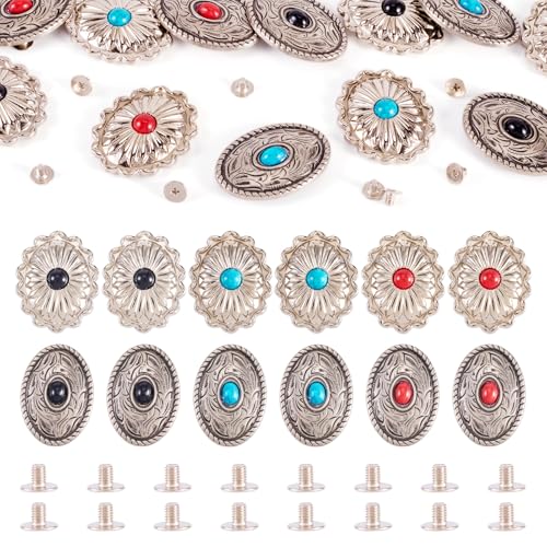 PandaHall 12 Sets Schraubnieten Leder Nieten Oval Knöpfe Türkis Dekorative Nieten Nieten für Geldbörse Handtasche Schuhe Leder Handwerk Kleidung Gürtel von PH PandaHall