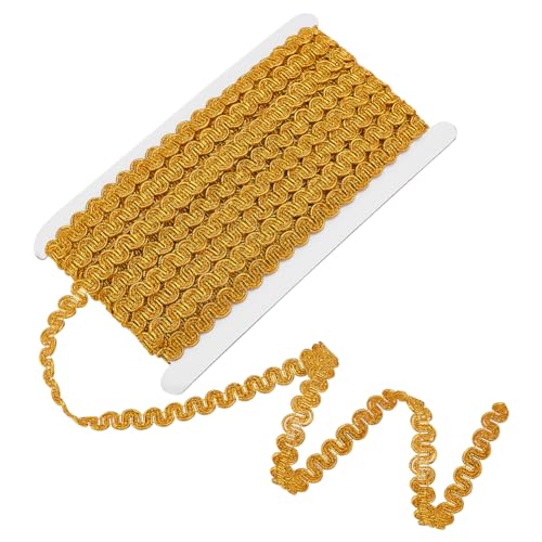 PandaHall 13.5 Yards/12m Golden Gimp Braid Trim, 11 mm Flacher Stoff, Dekorative Borte, Metallisches Scroll-Geflechtband, Filigranes, Gebogenes Spitzenband Zum Nähen von Polstervorhängen, Kostümen von PH PandaHall