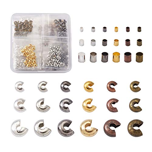 PandaHall 1440 Stück Messing Quetschperlen Abdeckungen & Tube Crimpperlen 6 Farben Crimpknoten Abdeckungen Metall Spacer lose Perlen für DIY Schmuck Handwerk von PH PandaHall