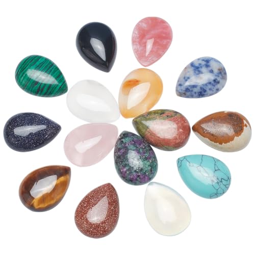 PandaHall 15 Stile Wassertropfen Edelstein Cabochon Flatback Perlen Quarz Chakra Stein für Halskette Armband Schmuckherstellung Handwerk, 25x18x6mm PandaHall 15 Stile Wassertropfen Edelstein Cabochon Flatback Perlen Quarz Chakra Stein für Halskette Armband Schmuckherstellung Handwerk, 25x18x6mm von PH PandaHall