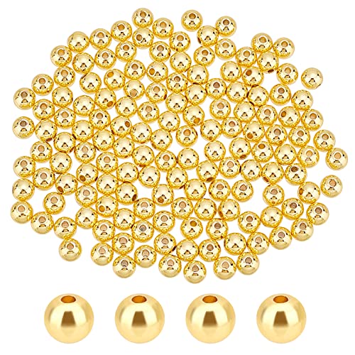 PH PandaHall 6 mm 18K Perlen Gold, 150 Stück Goldene Messingperlen Langlebige Runde Glatte Zwischenperlen Nahtlose Lose Kugelperlen Für DIY Halsketten Armband Ohrring Machen von PH PandaHall