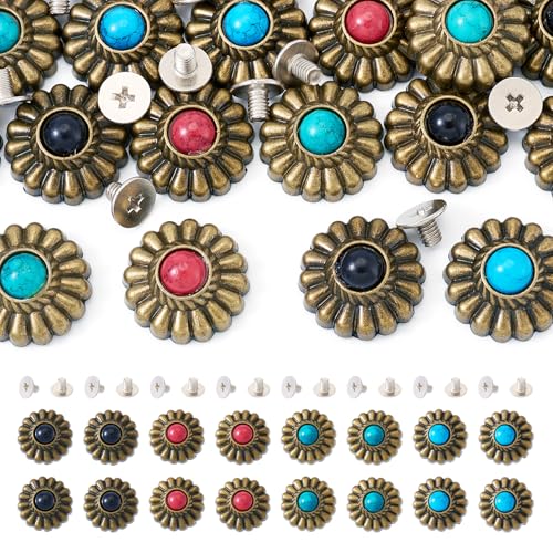 PandaHall 16 Sets Schraubnieten Leder Nieten Blume Kleidungsstück Knöpfe Tibetischen Stil Dekoration Nieten für Geldbörse Handtasche Schuhe Leder Handwerk Kleidung Gürtel von PH PandaHall