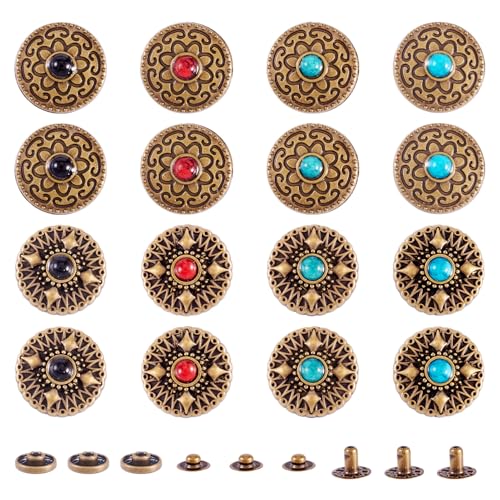 PandaHall 16 Sets Türkisfarbene Schnellnieten Druckknöpfe Antik Bronze Leder Knopf Dekorative Nieten für Geldbörse Handtasche Schuhe Leder Handwerk Kleidung Gürtel von PH PandaHall