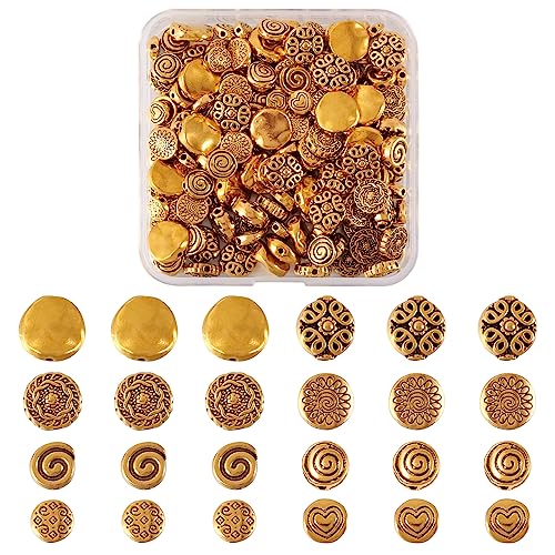 PandaHall Flache runde Abstandshalter-Perlen, Antik-Gold, 8 Stile, lose Metallperlen für DIY-Halsketten, Armbänder, 160 Stück PandaHall Flache runde Abstandshalter-Perlen, Antik-Gold, 8 Stile, lose Metallperlen für DIY-Halsketten, Armbänder, 160 Stück von PH PandaHall