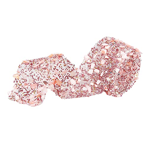 PH PandaHall 1m 35mm Kristall Strass Trim, Rosa Hotfix Strassband Künstlicher Edelstein Saatperlen Eisen Auf Applique Verzierung Nähen Zubehör für DIY Hochzeit Brautkleid Schuhe Telefon Dekor von PH PandaHall