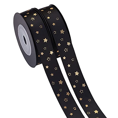 PandaHall 2 Rollen 20 Meter Stern-bedrucktes Satinband, 1,6 cm breit, schwarzes dekoratives Band mit Goldfolie für Geschenkverpackungen, handgefertigt, Handwerk, Party, Hochzeitsdekoration PandaHall 2 Rollen 20 Meter Stern-bedrucktes Satinband, 1,6 cm breit, schwarzes dekoratives Band mit Goldfolie für Geschenkverpackungen, handgefertigt, Handwerk, Party, Hochzeitsdekoration von PandaHall