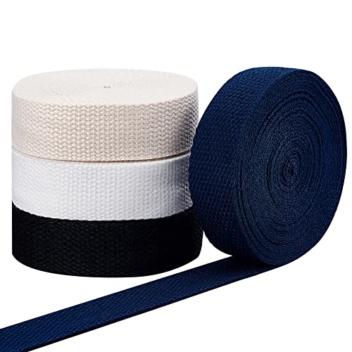 PandaHall 20 Yard Sewing Twill Ribbon 1" Heavy Cotton Webbing 4 Colors Natural Twill Tape Flat Polyester Cord Fishbone Webbing Tape Roll for Schürze DIY Craft Sewing Nähtaschen Making von PH PandaHall