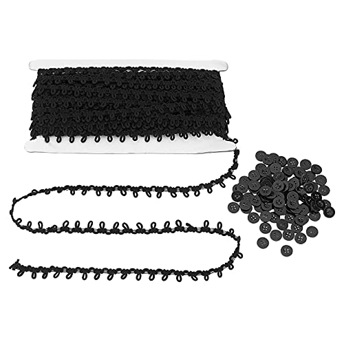 PandaHall 20 Yards Braid Trim Mit Elastischen Knopfschlaufen Schwarzes Knopfloch Quaste Fransen Spitzenbesatz Mit Knöpfen Für Rock Kleid Kleidung Dekoration von PH PandaHall