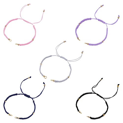 PandaHall 20St. Geflochtene Nylonschnurarmbänder Verstellbare, Halbfertige Wellenseilarmbänder Mit Biegeringen Und Runden Messingperlen Für Die Schmuckherstellung Mit Handgelenkszauber, 5colors von PH PandaHall