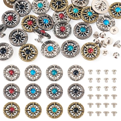 PandaHall 24 Sets Schraubnieten Leder Nieten Retro Schnalle Dekorative Nieten für Geldbörse Handtasche Schuhe Leder Handwerk Kleidung Gürtel von PH PandaHall