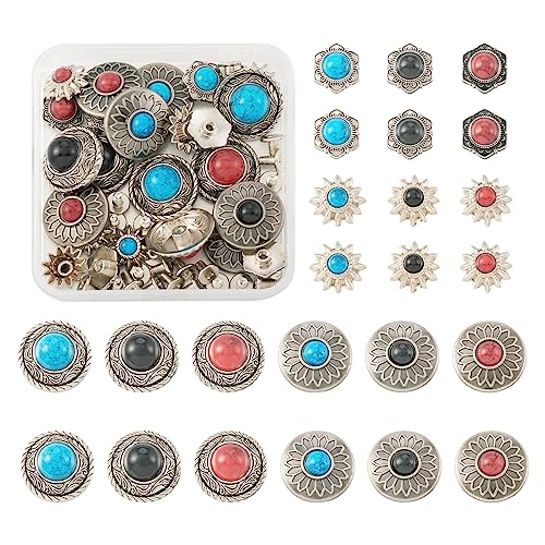 PandaHall 24 Sets Schraubnieten Ledernieten Flache Runde Blume Niet Knopf Dekoration Nieten für Geldbörse Handtasche Schuhe Leder Handwerk Kleidung Gürtel PandaHall 24 Sets Schraubnieten Ledernieten Flache Runde Blume Niet Knopf Dekoration Nieten für Geldbörse Handtasche Schuhe Leder Handwerk Kleidung Gürtel von PandaHall