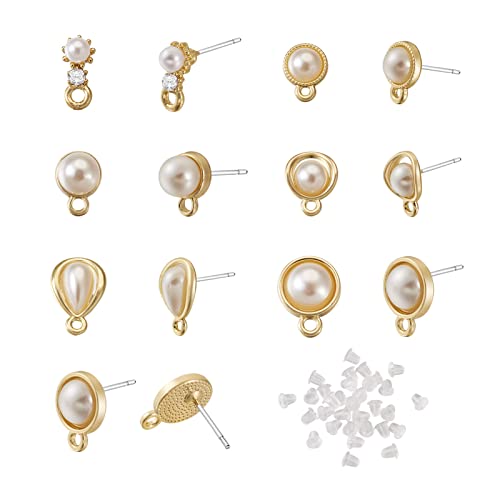 PandaHall 24 Stück Legierung Ohrstecker Erkennungskomponenten mit Kunststoffperlen halbrund & Tropfen & Blume goldene Ohrringe Pfosten für DIY Ohrringe Schmuckherstellung PandaHall 24 Stück Legierung Ohrstecker Erkennungskomponenten mit Kunststoffperlen halbrund & Tropfen & Blume goldene Ohrringe Pfosten für DIY Ohrringe Schmuckherstellung von PH PandaHall